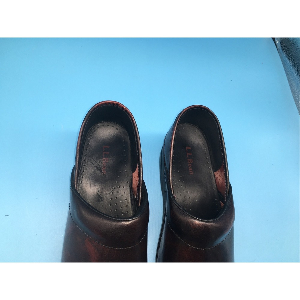 LL Bean Womens Slip On Clogs Maroon Marbleized Leather Shoes Size 7.5 - Picture 9 of 9